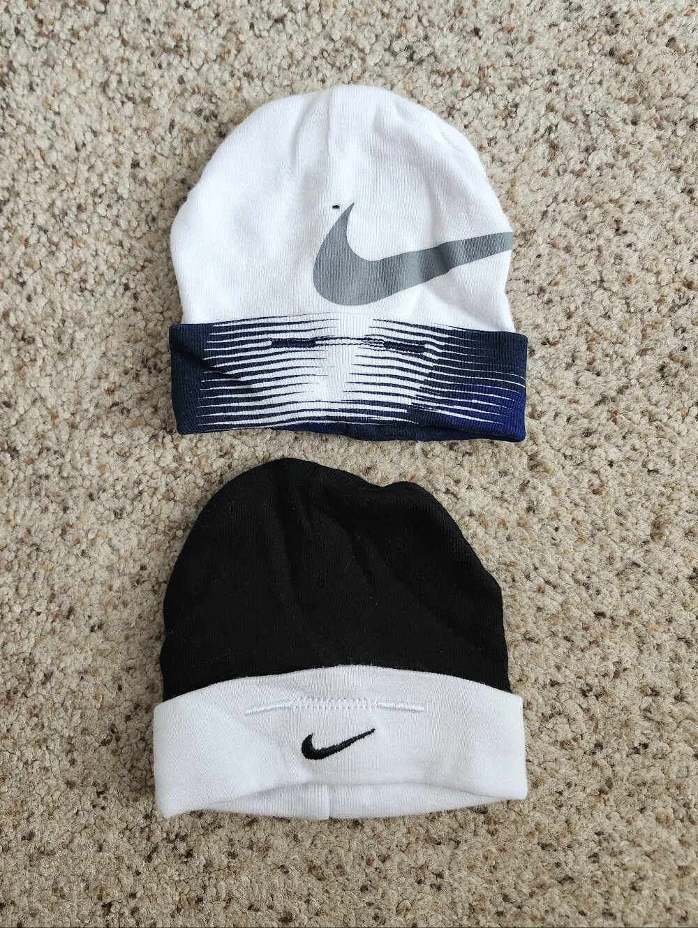 Nike Kids 2-Pack Beanie Hats in White, Black and Navy